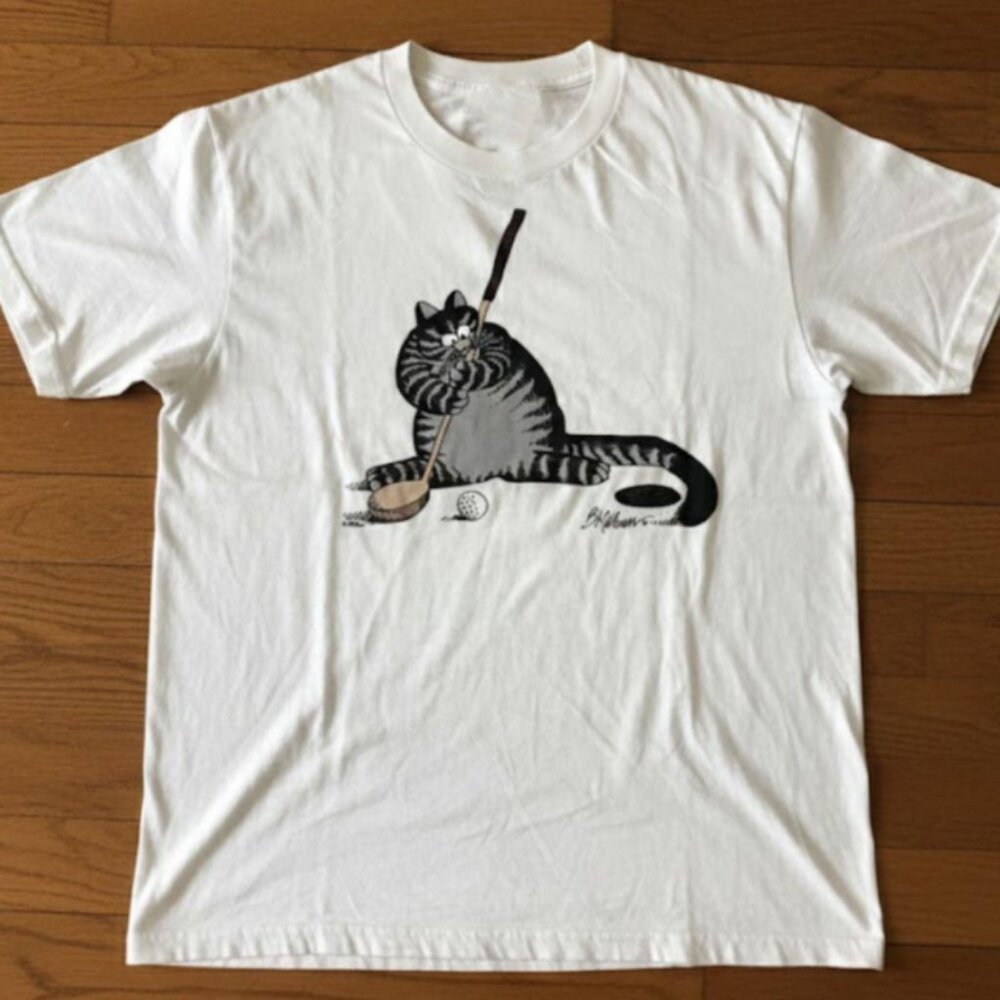 B. Kliban Cat Golf Graphic Tee Funny Cat T-Shirt White